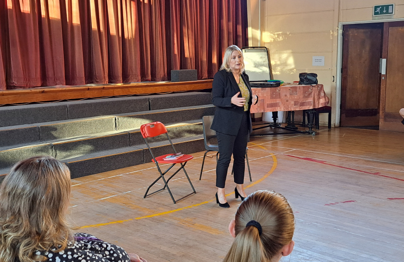 Suzanne Webb MP talking to pupils and teachers