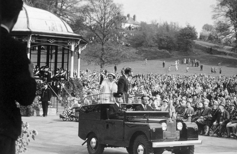 Her Majesty Queen Elizabeth II and Prince Philip, the Duke of Edinburgh, in Mary Stevens Park in 1957