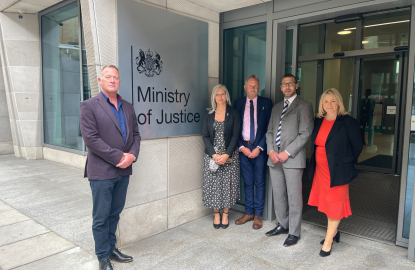 From left to right: Russ Whitfield, Debbie Pelaud, Adrian Passey, Jason Connon, Suzanne Webb MP