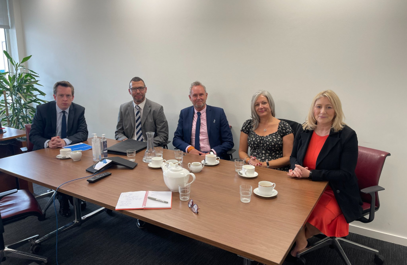 From left to right: Justice Minister Tom Pursglove MP, Jason Connon, Adrian Passey, Debbie Pelaud, Suzanne Webb MP