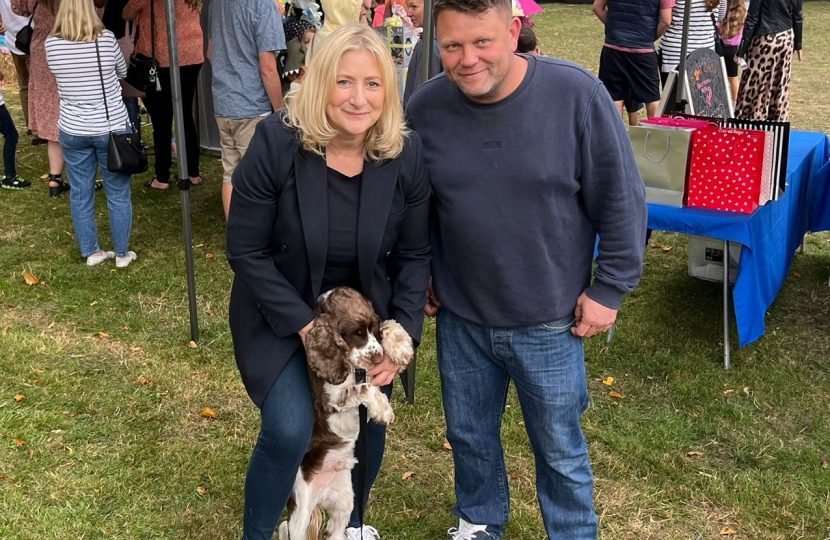 Suzanne Webb MP and Sid with Councillor James Clinton.