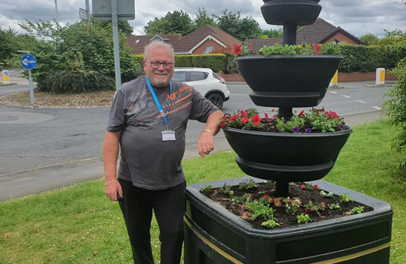 Councillor Pete Lee with one of the new planters