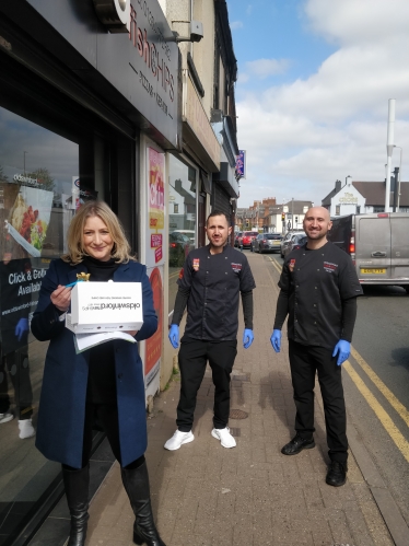 Suzanne Webb MP with Oldswinford Chip Shop owners 