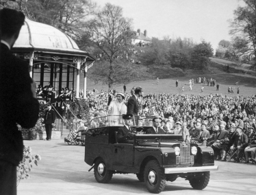 Her Majesty Queen Elizabeth II and Prince Philip, the Duke of Edinburgh, in Mary Stevens Park in 1957