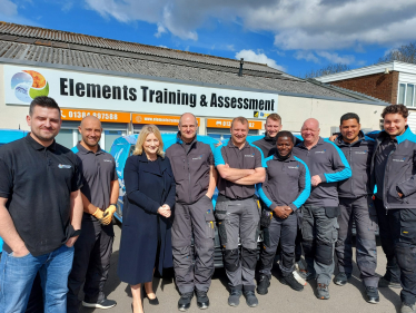 Suzanne Webb MP with trainees from Elements Training & Assessment