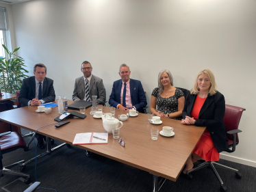 From left to right: Justice Minister Tom Pursglove MP, Jason Connon, Adrian Passey, Debbie Pelaud, Suzanne Webb MP